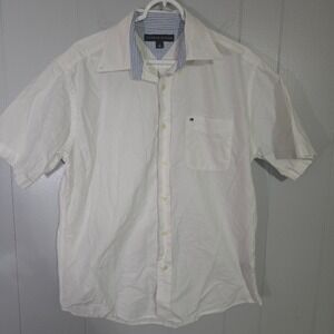 Tommy Hilfiger Mens M White Short Sleeve Button Down Shirt White